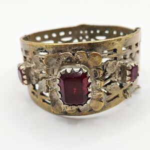 Vintage Brass Kuchi Afghan Tribal Jewelry With Red Glass Stones